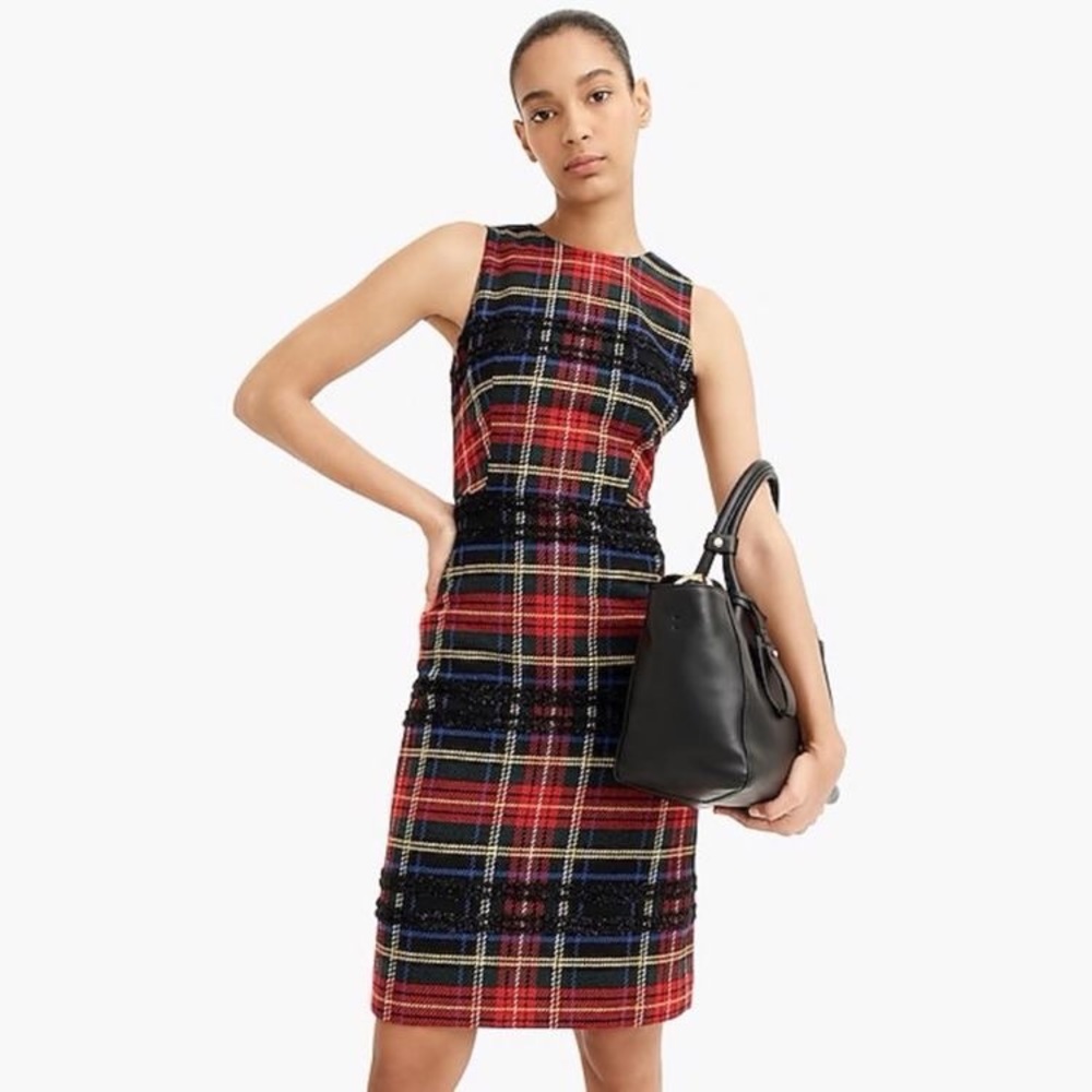 j.crew  sheath dress in lurex stewart tartan 14